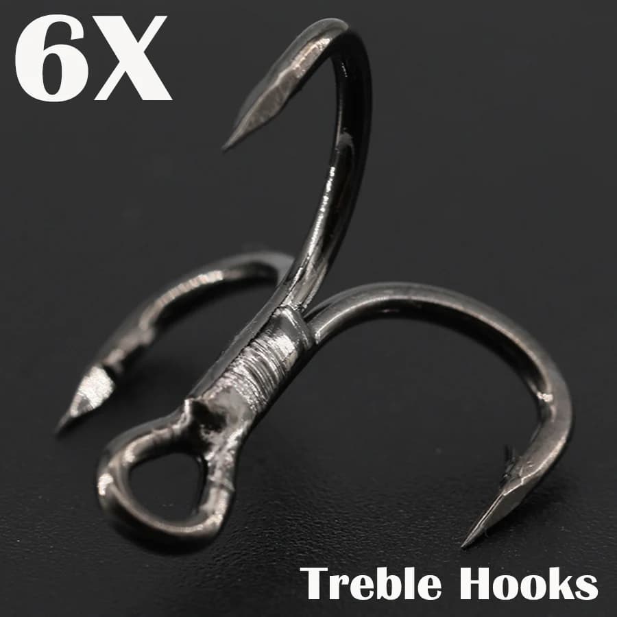 Lot de 6 hameçons triples pêche mer et eau douce 50 pièces pointus avec ardillons pour leurres