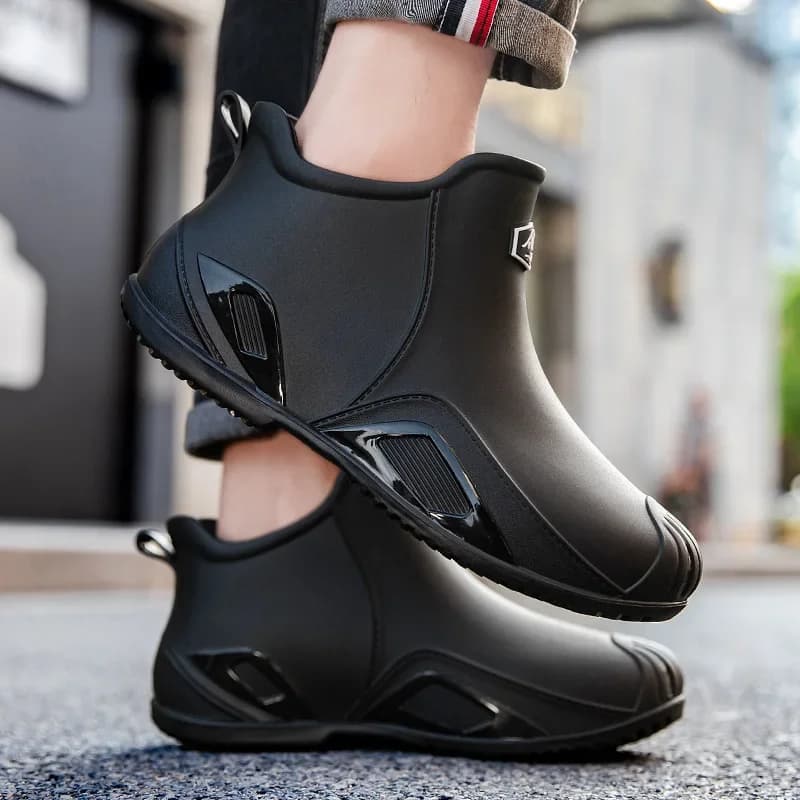Bottes pluie homme courtes tube légères anti-dérapantes cuisine caoutchouc pêche résistantes