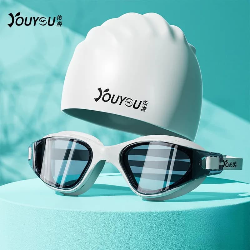 Lunettes de natation HD anti-buée avec bouchons d'oreilles adultes étanches ajustables silicone protection
