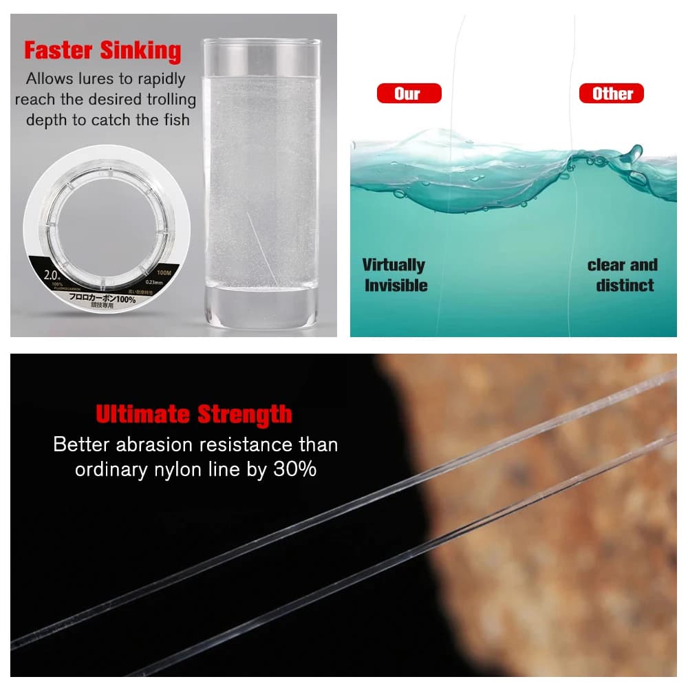Ligne de pêche fluorocarbone ZUKIBO 100m, basse visibilité pour la carpe et carnassiers, fil coulant