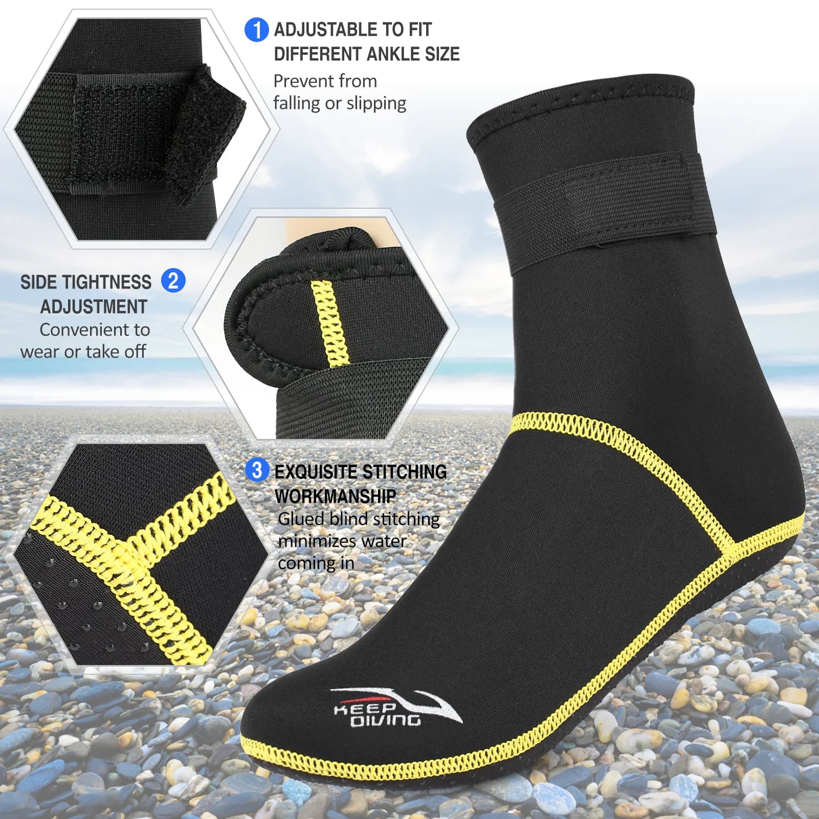 Chaussettes plongée 3mm néoprène antidérapantes - Bottes aquatiques pêche snorkeling rafting