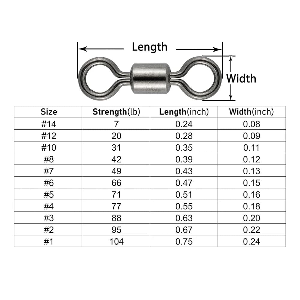 50 pcs Bearing Swivel Fishing Connector Stainless Steel Carp Snap Fishhook Lure 