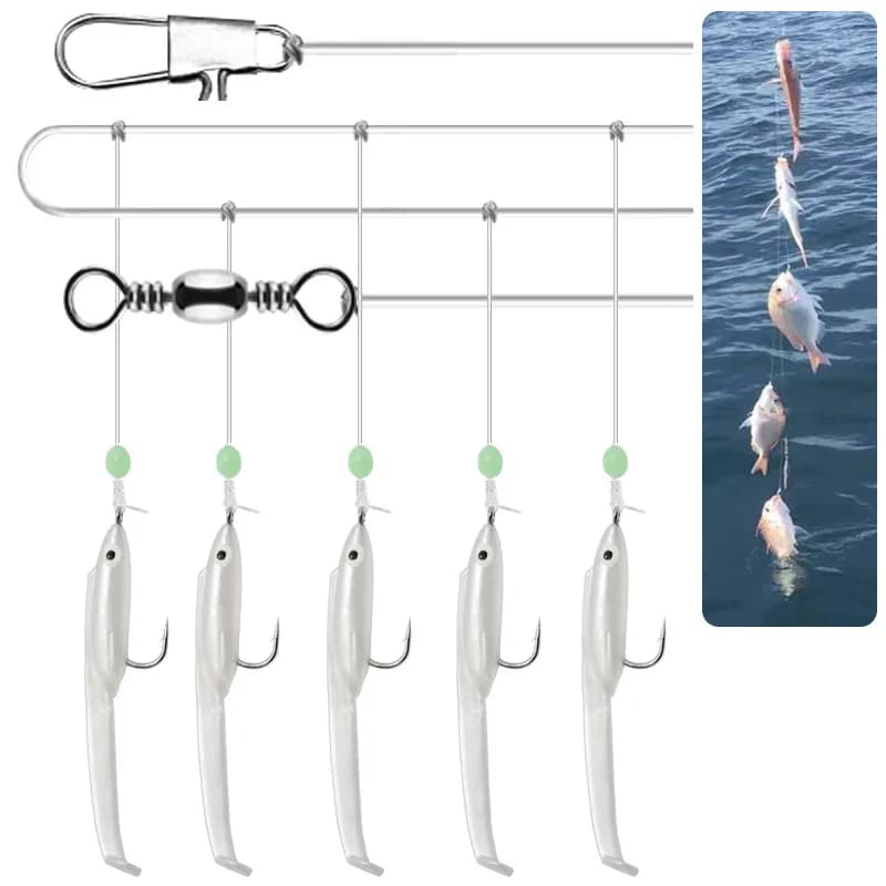 Set leurres souples lumineux sabiki rigs - Montages anguilles lumineuses pêche mer maquereau chinchard saurel