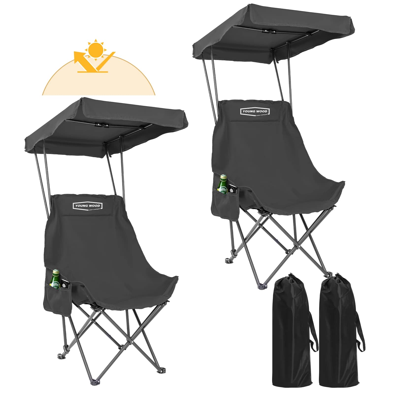 2 chaises pliantes noires design unique pour pêche et camping - Matériaux qualité supérieure résistants