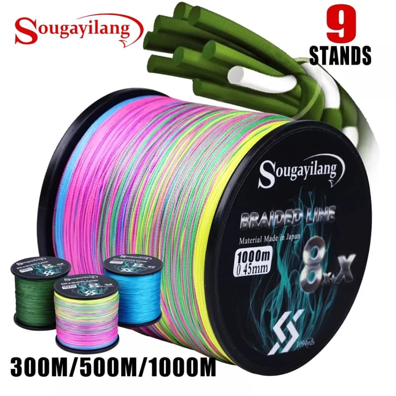 Ligne pêche tressée PE Sougayilang 300M-1000M - 6 couleurs haute résistance pour pêche sportive