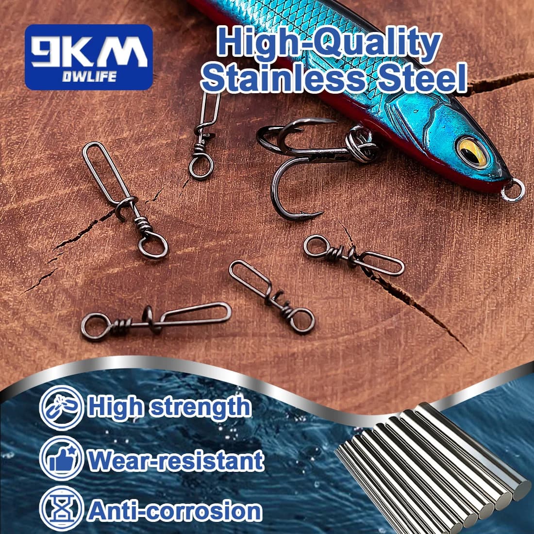 50 clips pêche rapides en acier inoxydable pour leurres basse, silure et eau douce - changement facile