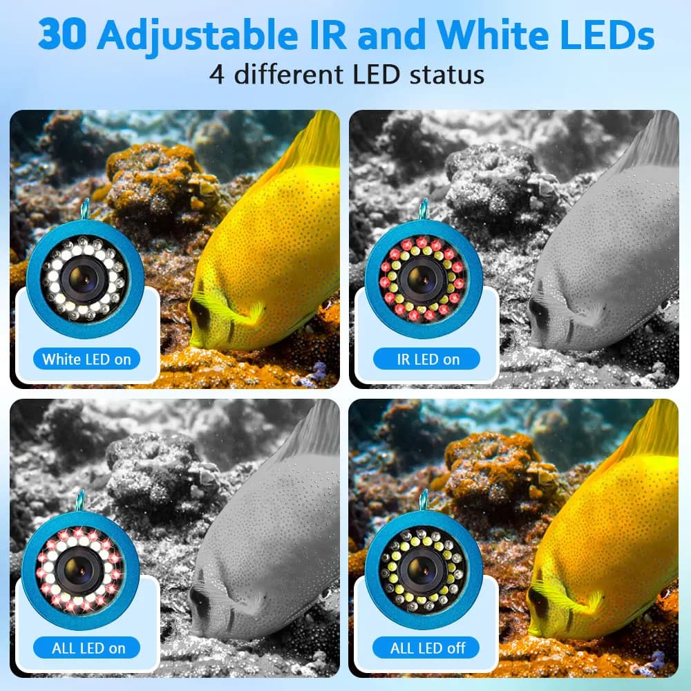 Caméra de pêche sous-marine 7 pouces avec éclairage LED - Pour pêche sur glace, mer et rivière jusqu'à 100m