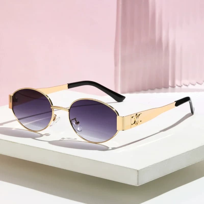 Lunettes de soleil designer ovales métal doré - Style rétro glamour pour pêcheurs élégants hommes et femmes
