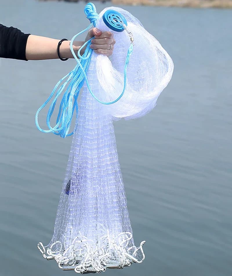 Filet de pêche lancé à main Lawaia avec plombs acier, multifilament et monofilament pour captures en extérieur