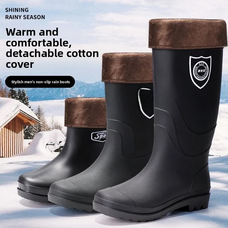 Bottes pluie industrielles épaisses pêche - Chaussures eau doublées polaire anti-dérapantes chaudes cuisine