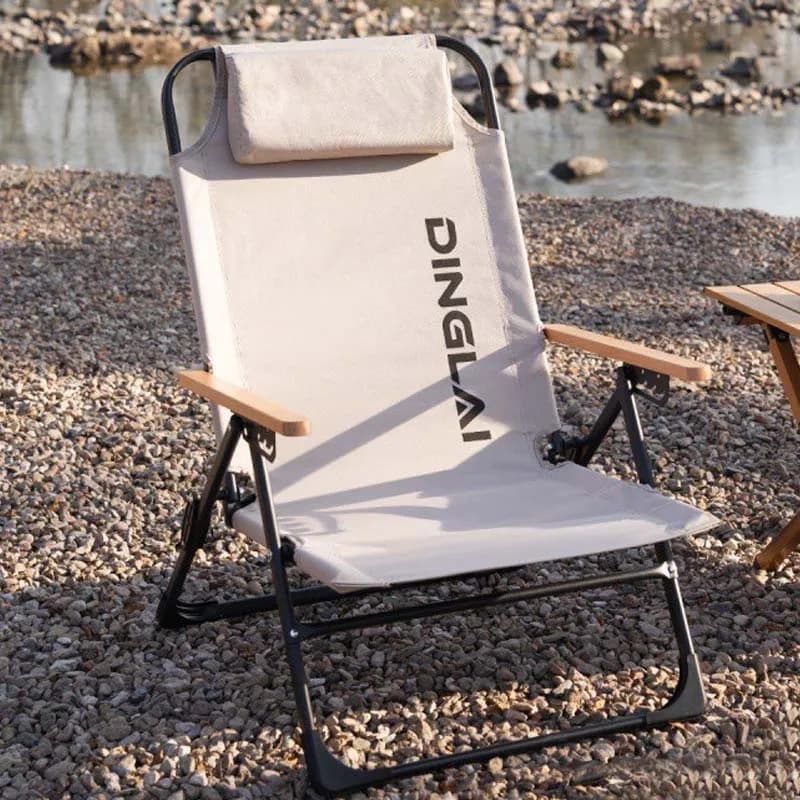 Chaise pliante outdoor portable inclinable avec coussins amovibles dossier haut pour pêche camping
