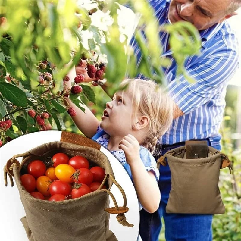 Sac cueillette cuir pour pêche - Poche ventrale récolte fruits et poissons outils jardinage pêche