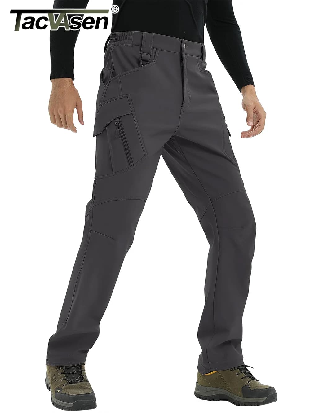 Pantalon hiver TACVASEN IX9 softshell chaud pêche randonnée cargo imperméable polaire homme