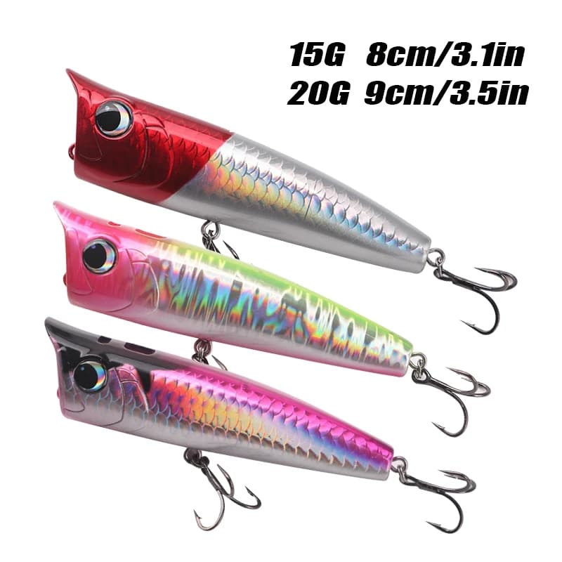 Popper 15-20g avec 2 hameçons triples - leurre de surface pour bar et pêche en mer
