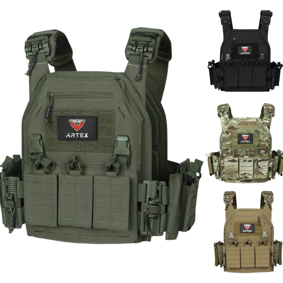 Gilet tactique Ranger Green avec système MOLLE - Porte-plaques tactique pour pêche extrême et outdoor