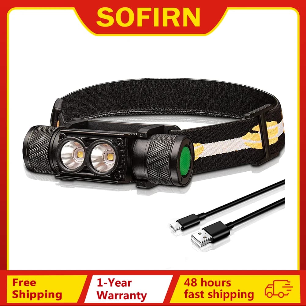 Lampe frontale SOFIRN H25L 1000LM rechargeable USB avec batterie 18650 pour pêche et camping