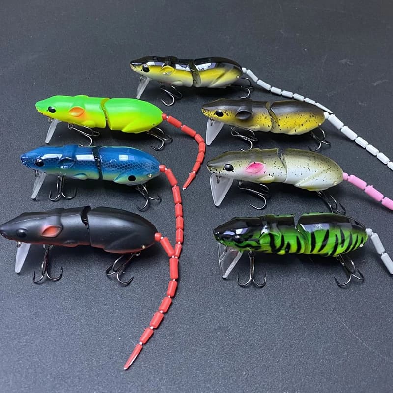Leurre souple souris flottant 80mm 15g bionic rat 2 sections articulé pêche brochet perche leurre de surface