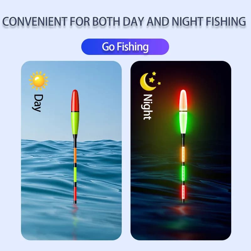 2 flotteurs de pêche électriques avec capteur de gravité et indicateur lumineux pour détecter les touches des poissons