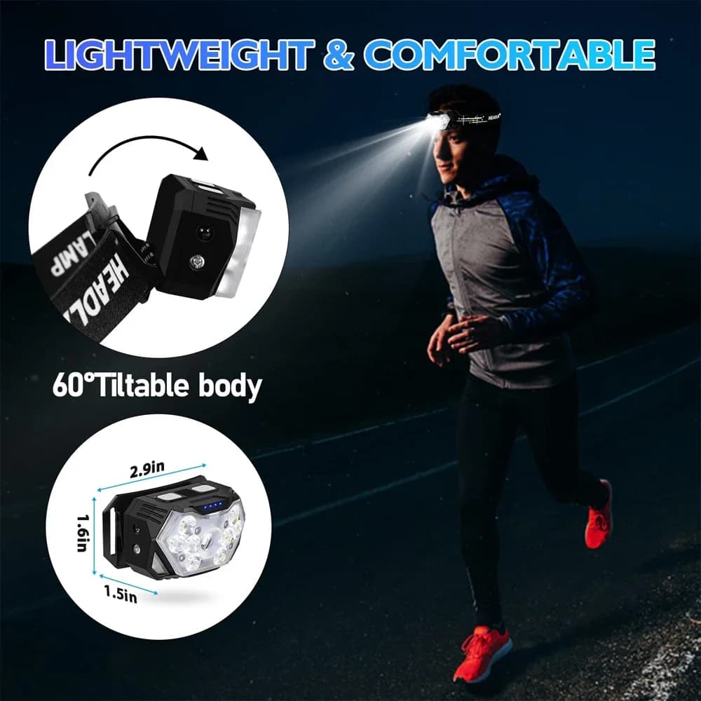 Lampe frontale pêche 9 LED rechargeable capteur mouvement pour camping et travail nocturne