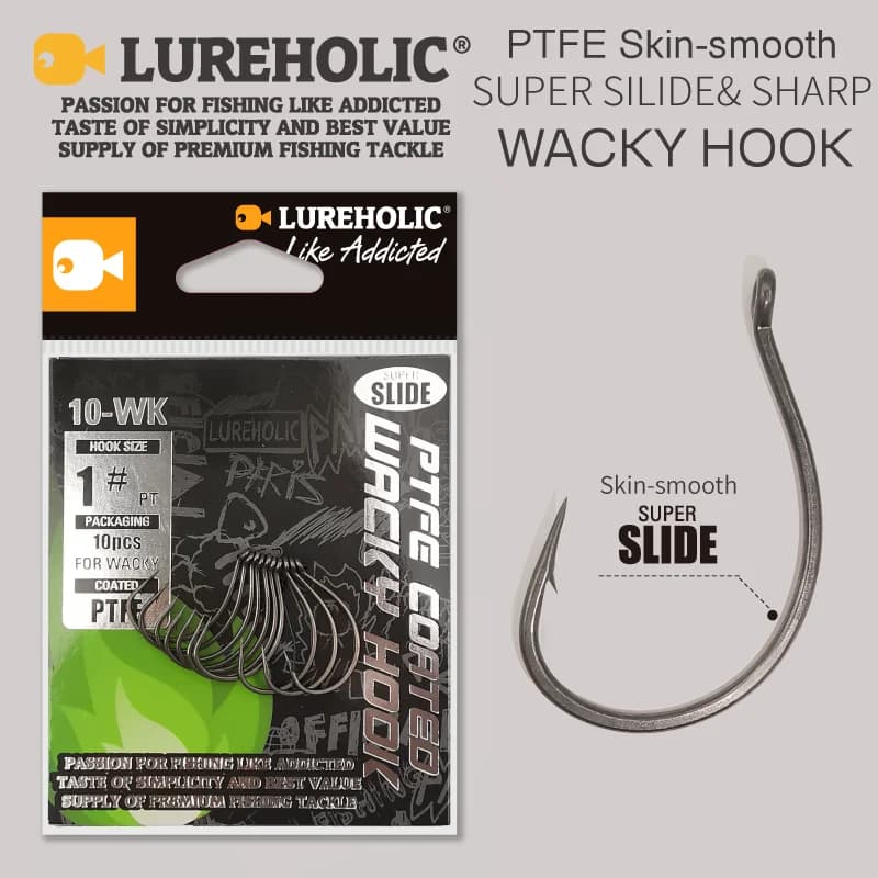 Hameçon Wacky Offset LUREHOLIC PTFE Super Slide pour Drop Shot - Acier Inoxydable pour Vers