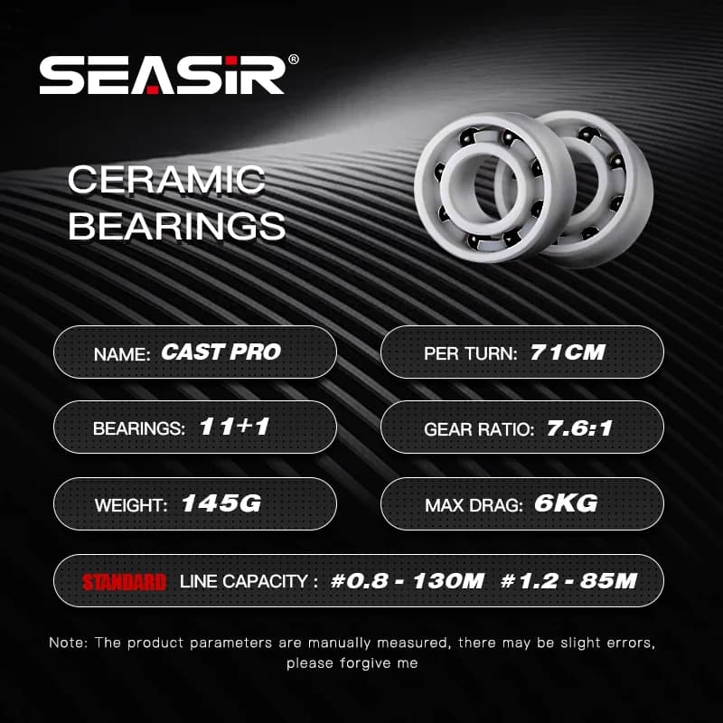 Moulinet baitcasting ultraléger Seasir P-Series Cast Pro 145g BFS pour pêche en eau douce et mer