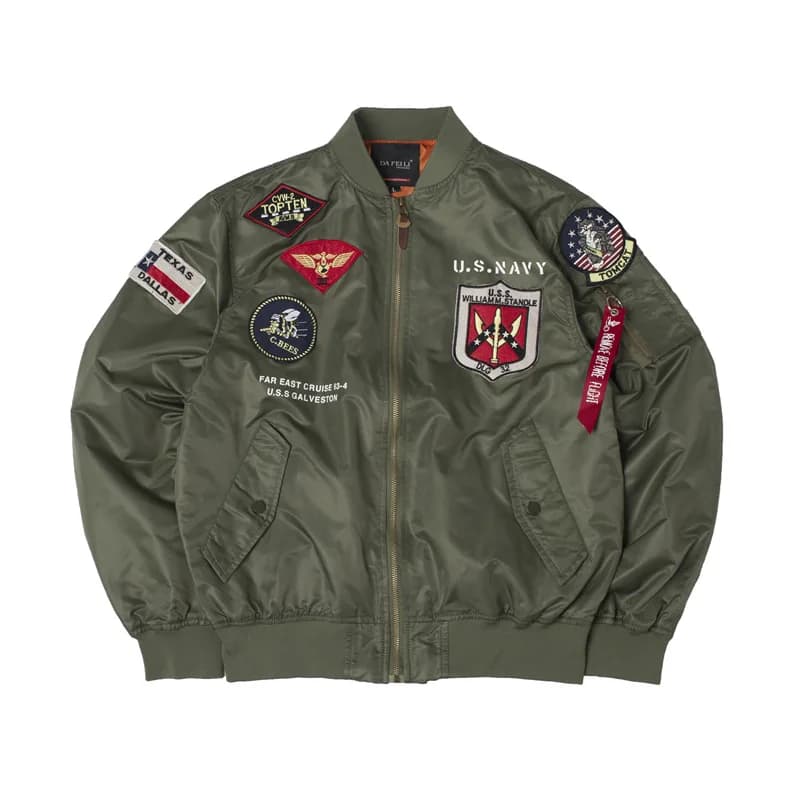 Veste bomber satin homme patch Top Gun brodé - Veste légère streetwear militaire style MA1 aviation