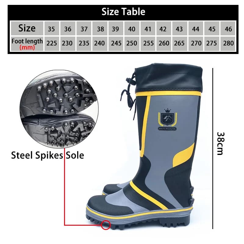 Chaussures de pêche étanches avec semelle à crampons acier - Bottes caoutchouc homme femme pour pêche en rivière