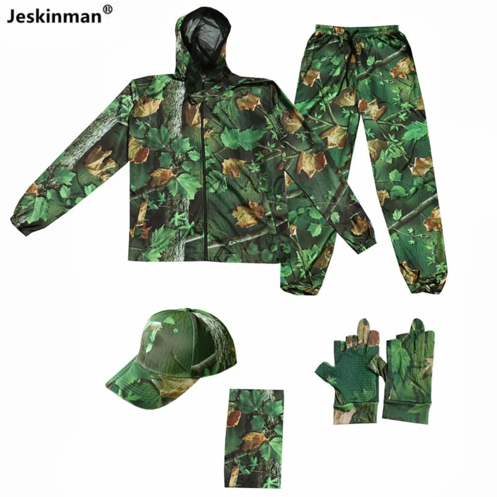 Tenue pêche chasse été légère camouflage bionique - veste pantalon capuche anti-moustiques protection solaire