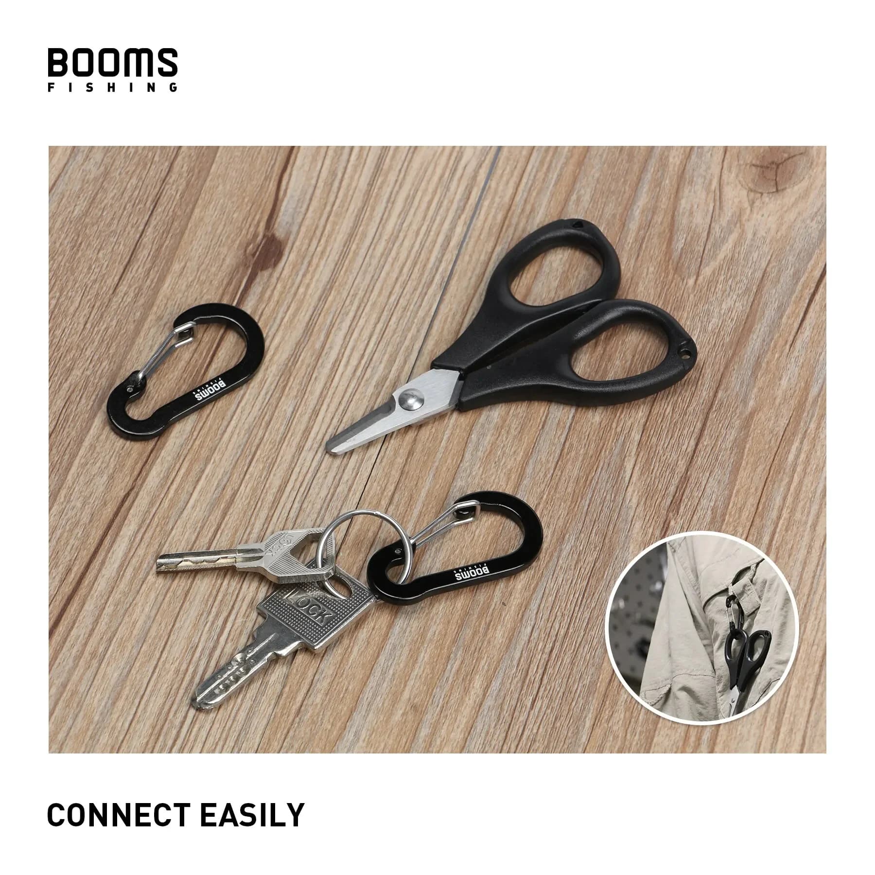 10 clips polyvalents Booms Fishing - Anneaux en D en aluminium pour pêche et rangement - Accessoires pratiques