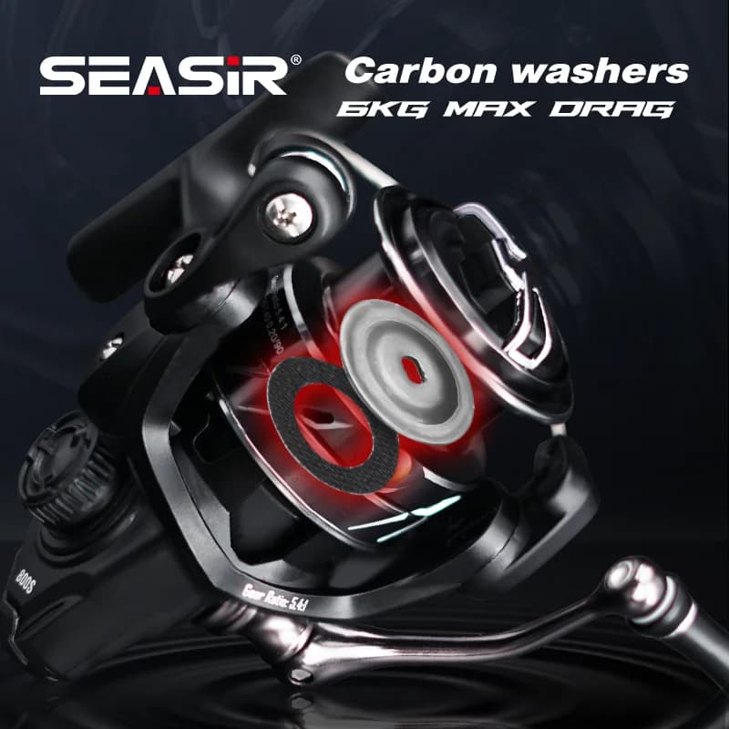 Moulinet Spinning SEASIR Ultraléger 139g Carbon Washers 6Kg Drag 5+1BB Ratio 5.4:1 pour Pêche Sportive