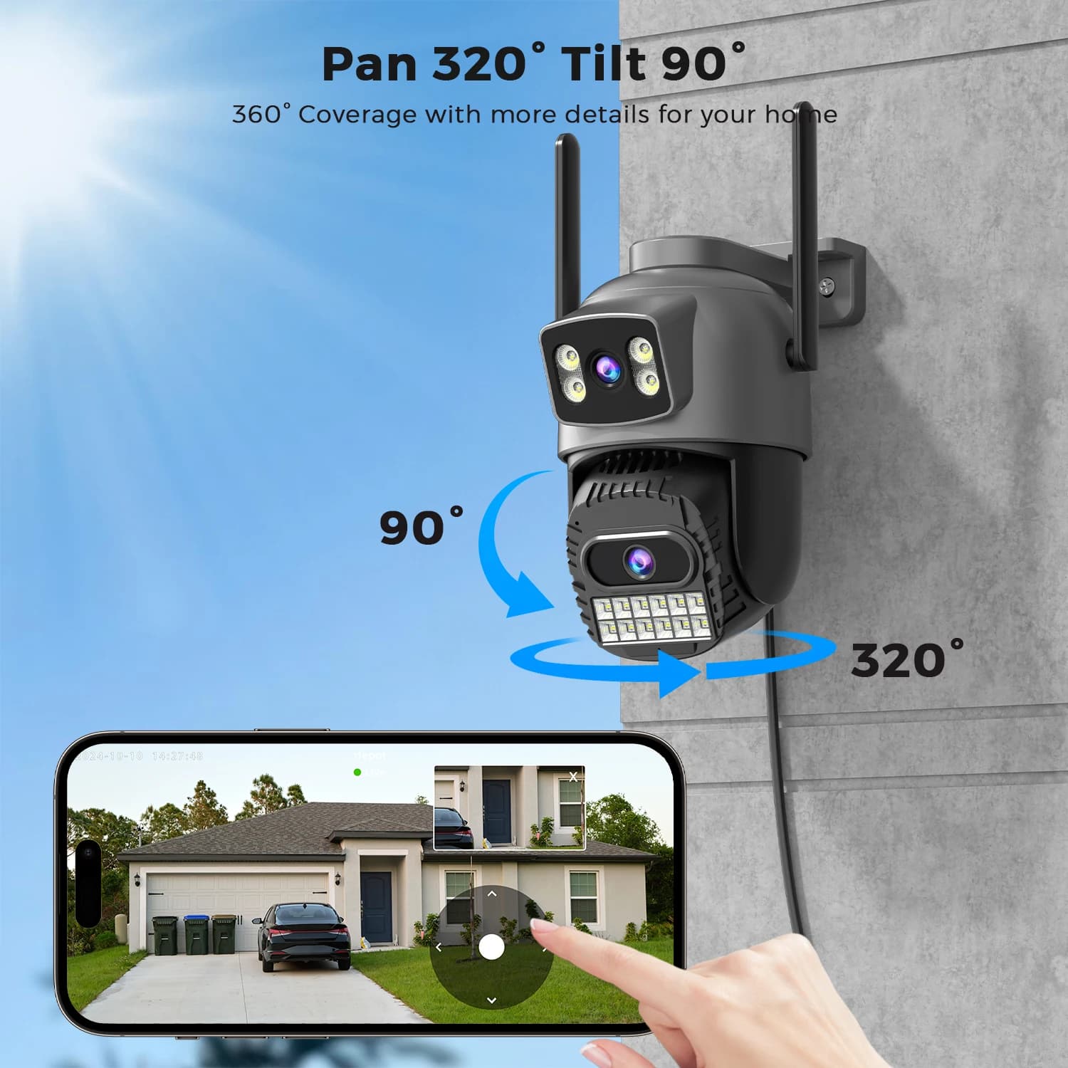 Caméra de surveillance extérieure WiFi 10MP 5K double objectif - Détection IA humaine PTZ automatique