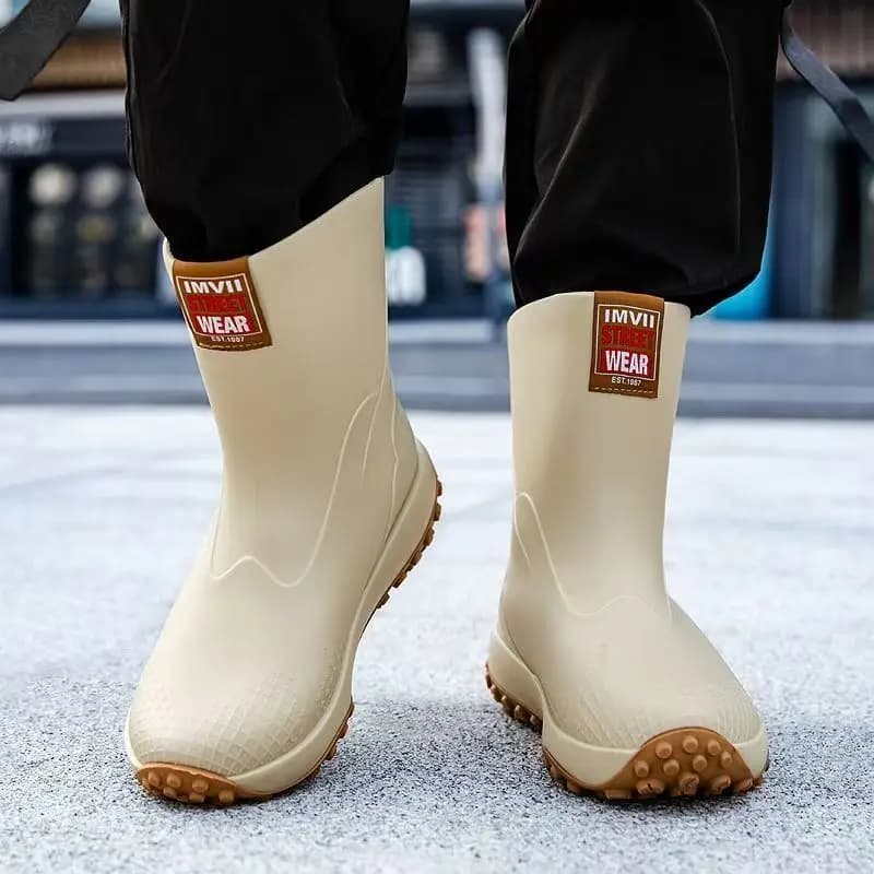 Bottes de pêche mi-mollet PVC homme imperméables sans lacets talon bas nouvelle collection cuisine