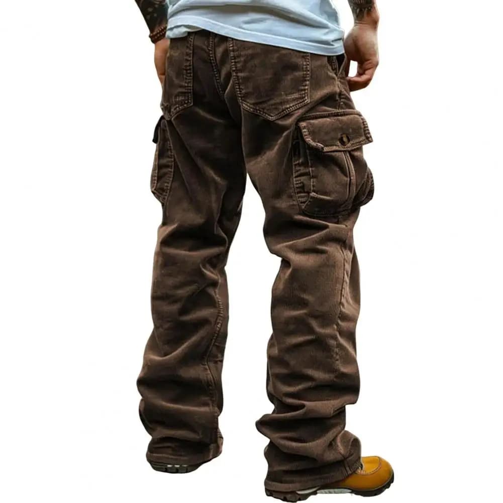 Pantalon cargo velours côtés rétro multi-poches pêche mi-montant homme classique