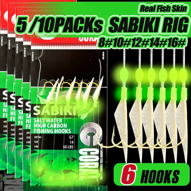 Montages Sabiki TAKBAS 5/10 packs avec perles lumineuses hameçons acier haute teneur en carbone