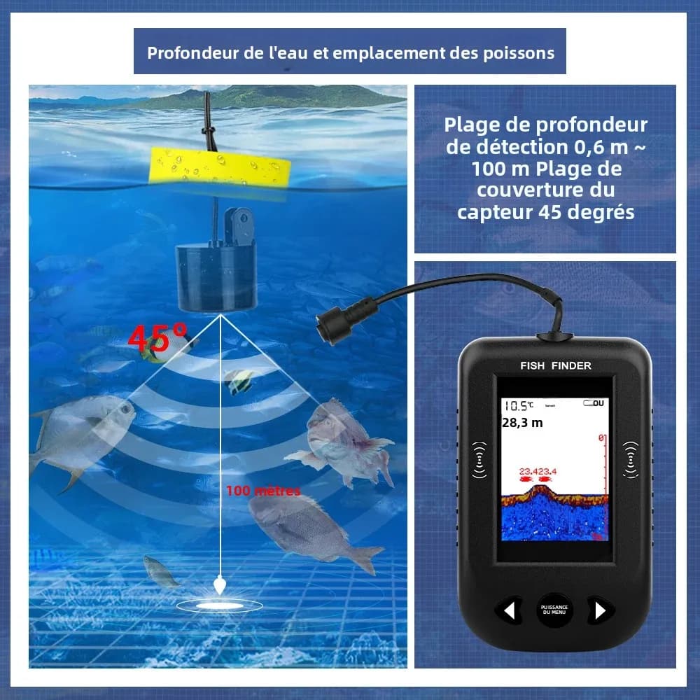 Sonar portable Erchang XF03 détecteur poissons 100m profondeur échosondeur pêche lac mer leurres
