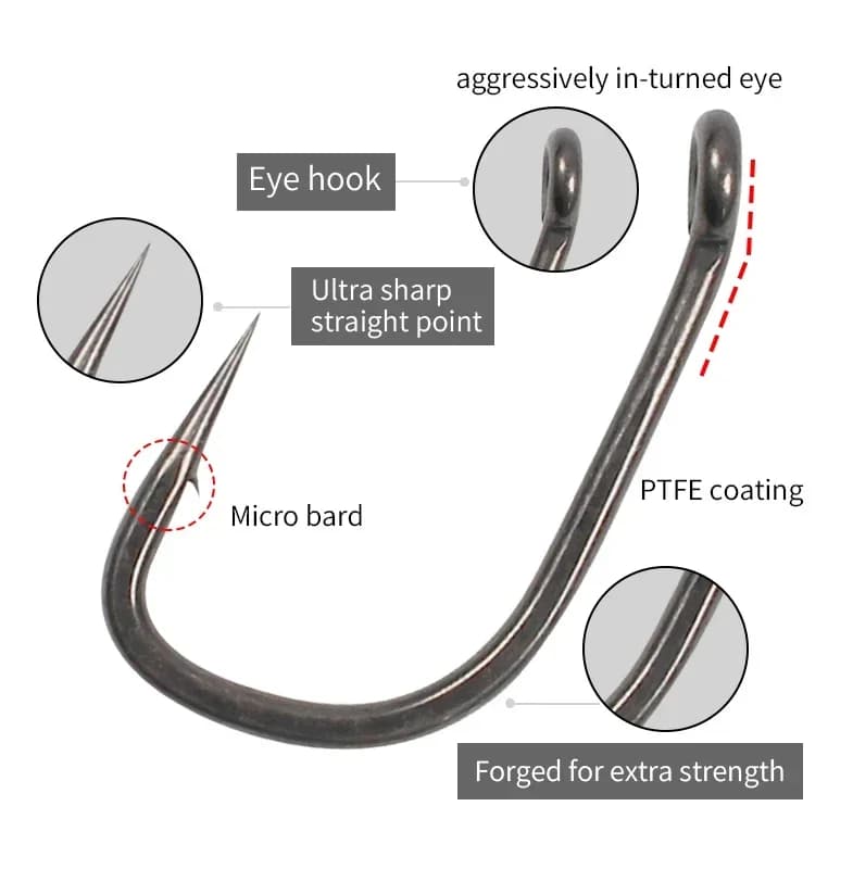 Hameçons carpe PTFE 10 pièces - Large ouverture et revêtement anti-corrosion pour pêche précise