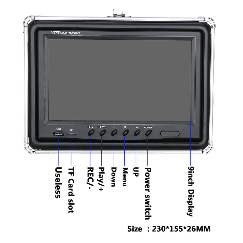 Caméra pêche hiver GAMWATER 9" DVR 30 LEDs IP68 pour glace/mer/rivière - Détecteur vidéo poissons