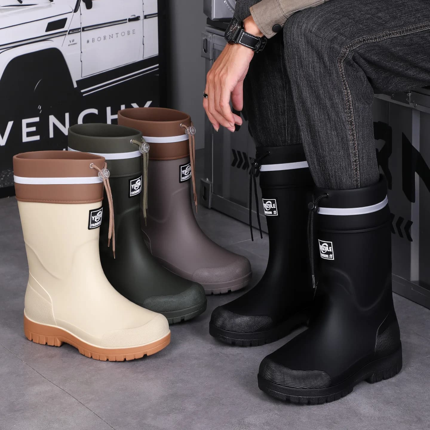Bottes de pêche mi-mollet homme technologie avancée style coréen étudiant anti-dérapantes haute tube