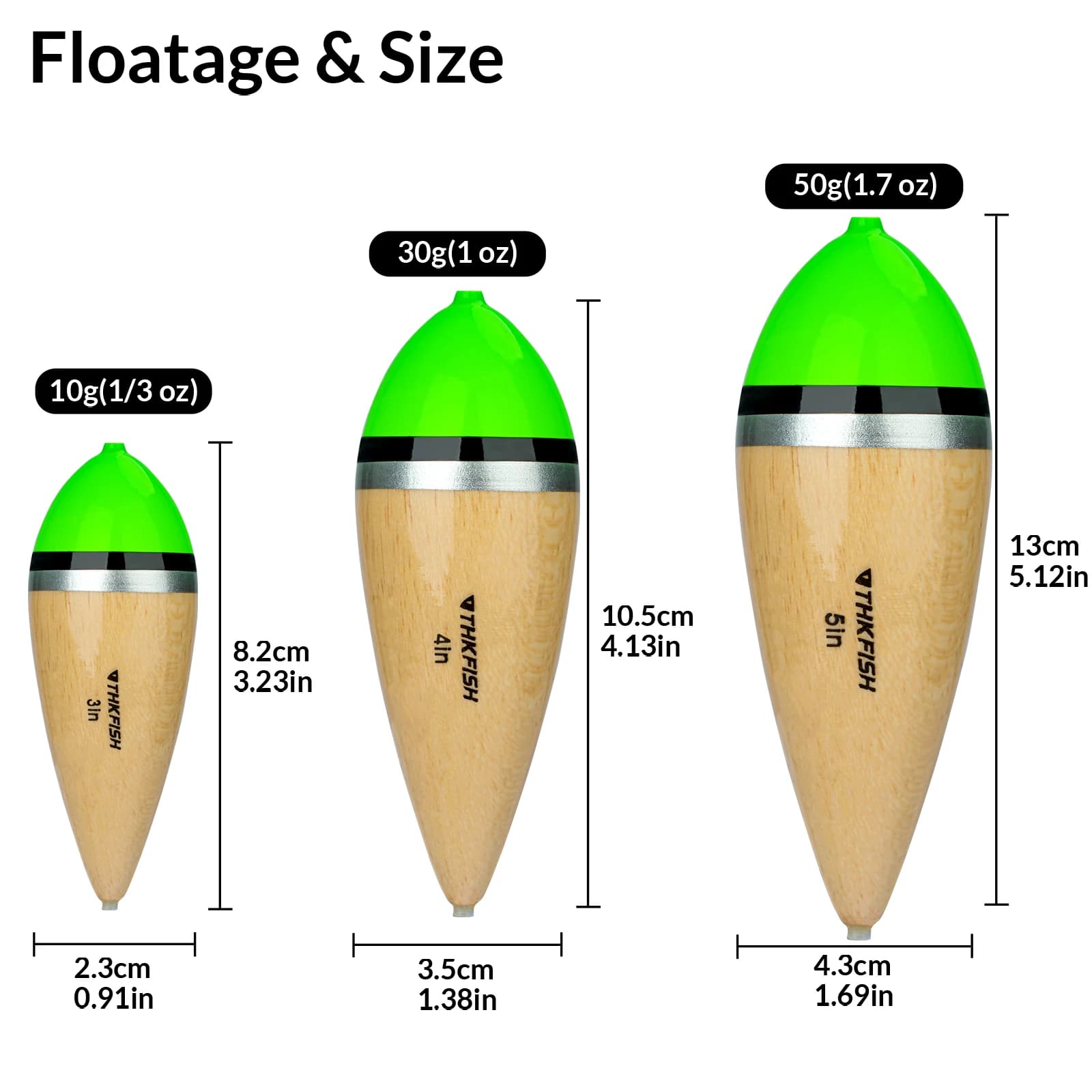 4 flotteurs coulissants THKFISH 5 pouces pour black-bass et perche - Bobbers en bois pour pêche