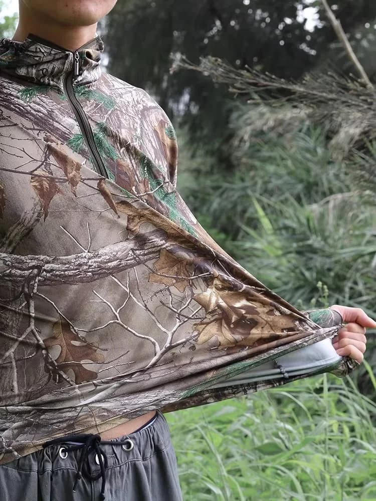 Tenue camouflage bionique arbre été léger pêche vêtements 5 pièces respirant sport extérieur sweat pantalon chapeau