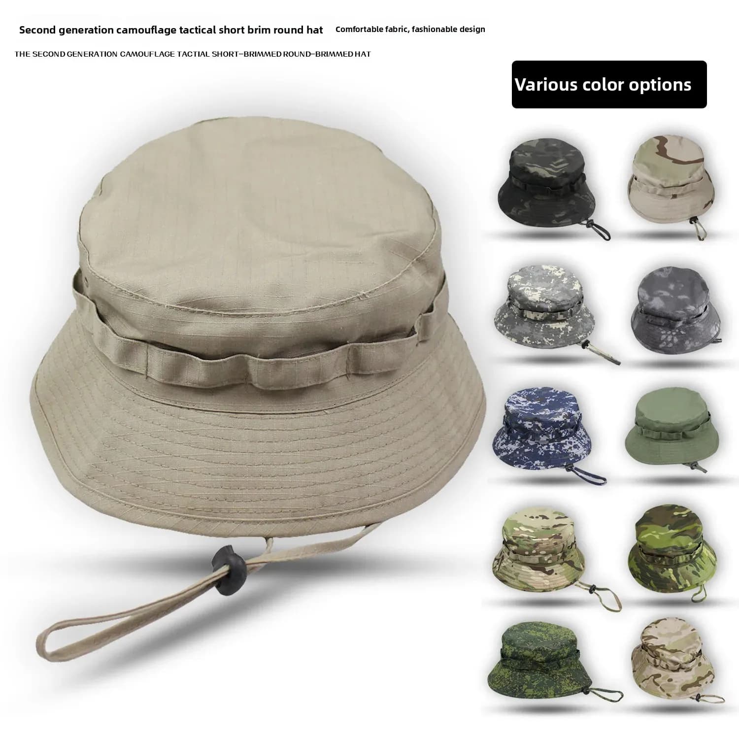 Casquette de pêche camouflage à bord rond - Protection solaire tactique unisexe