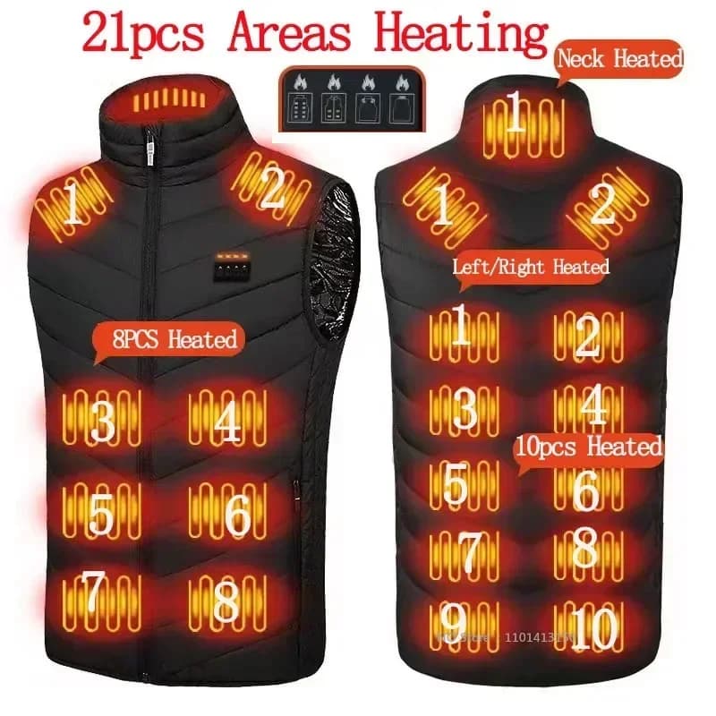 Veste chauffante USB homme et femme grande taille pour l'hiver - Vêtement thermique intelligent 23 pièces