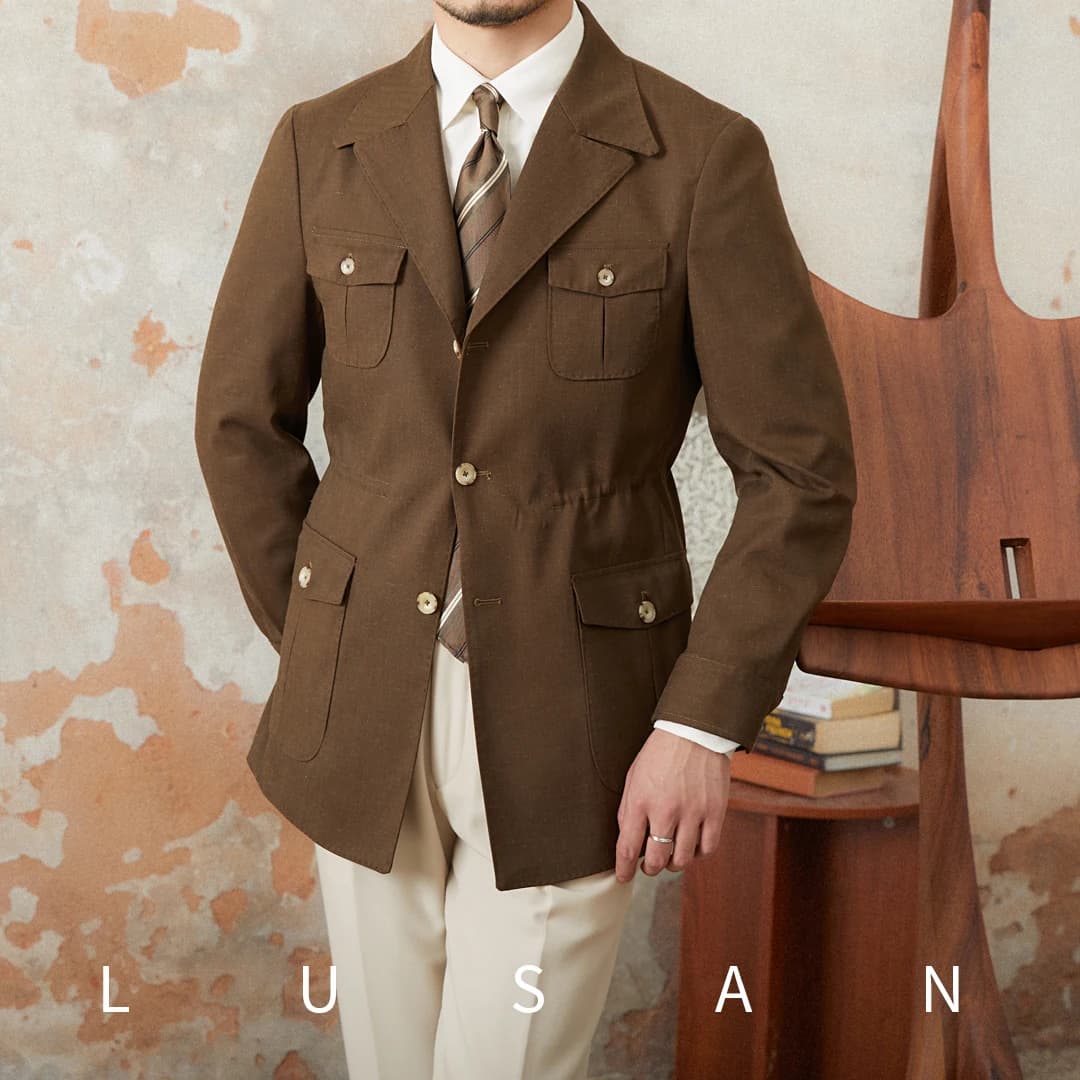 Veste de chasse vintage col costume - Blend lin pour pêche élégante et occasions spéciales