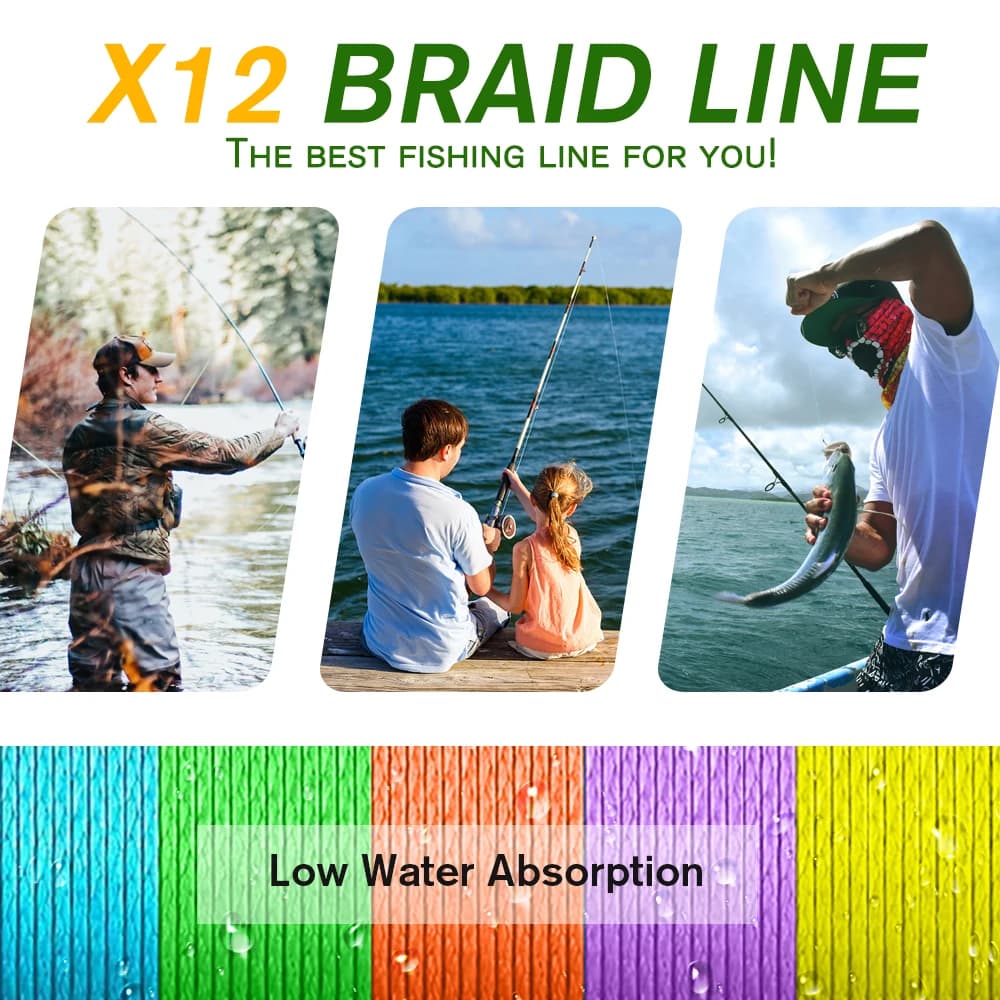 Ligne de pêche multicolore Xbraid X12 haute résistance pour carnassiers et mer