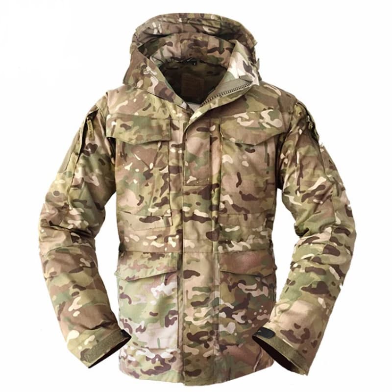 Veste de pêche M65 tactique automne - Imperméable à capuche multi-poches camouflage