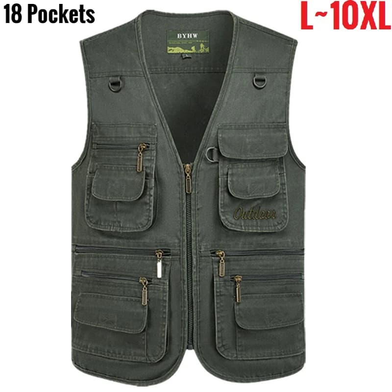Veste de pêche sans manches grande taille multi-poches - Veste tactique homme printemps 10XL 9XL - Veste de voyage travail outdoor