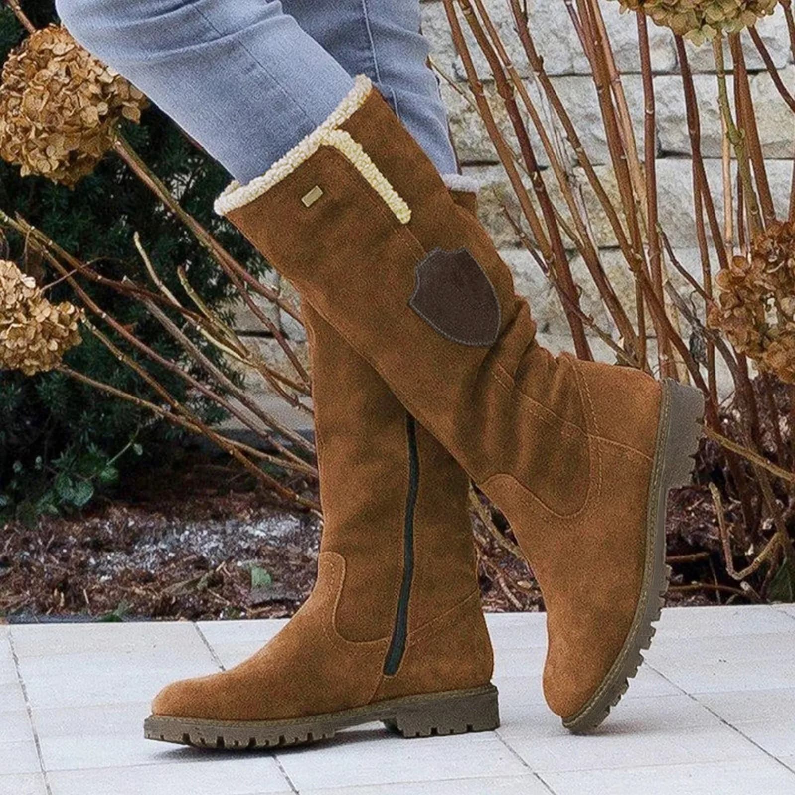 Demi-bottes mode suédine couleur unie - Grandes tailles pêche automne hiver confort casual