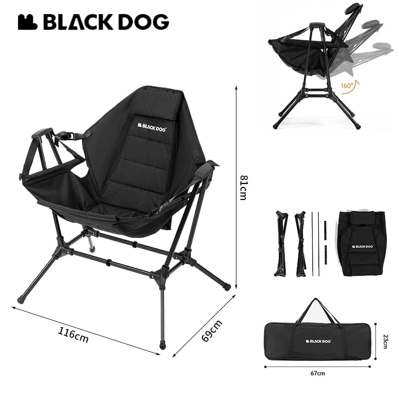 Chaise à bascule pliante Naturehike Blackdog portable 3.69kg pour camping et pêche