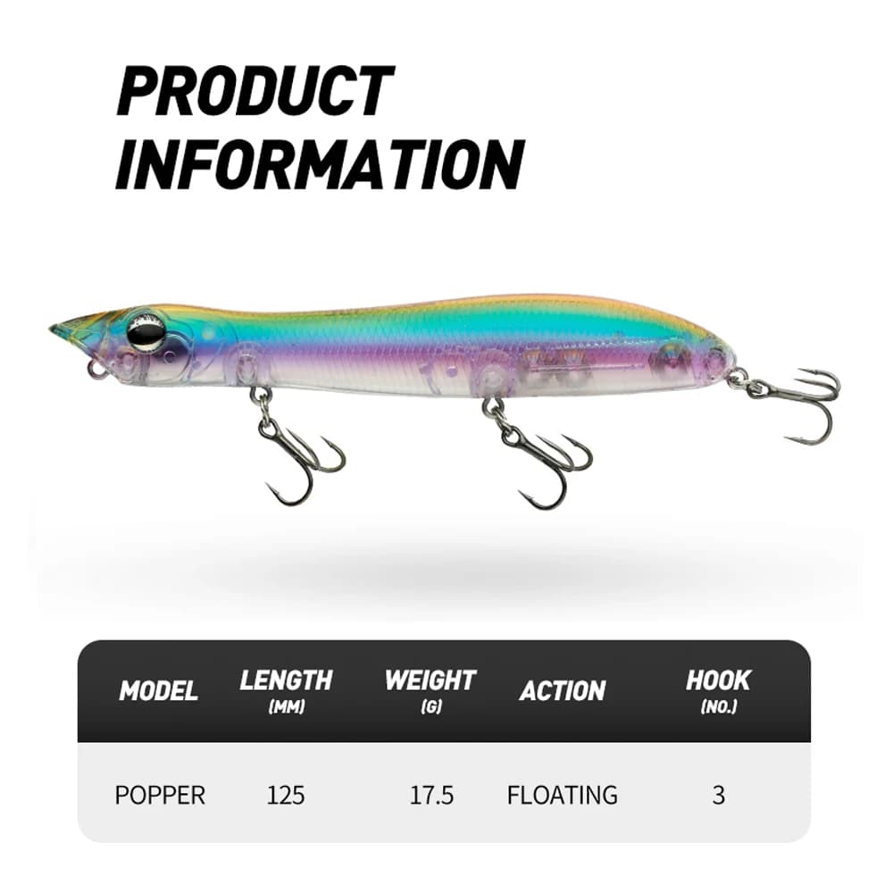 Leurre Popper Topwater 12cm Flottant pour Bass et Snakehead, Appât Dur avec Rattle et Wobble pour la Pêche