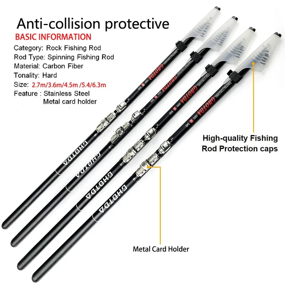 Canne rock fishing GHOTDA carbone télescopique 2.7-6.3m pour pêche sur rochers en mer - Canne spinning océan